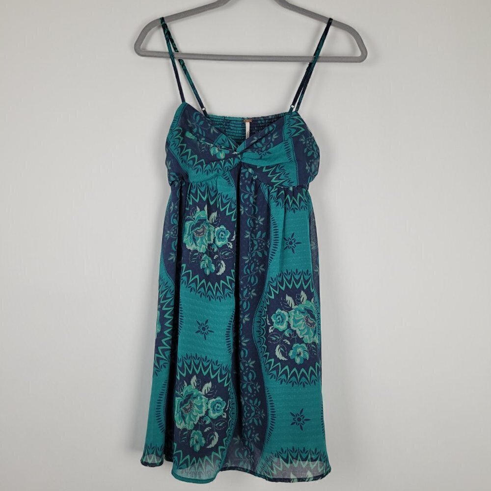 Free People Eternal Spring Twist Mini Baby Doll Dress Navy Blue Combo S - Picture 3 of 13